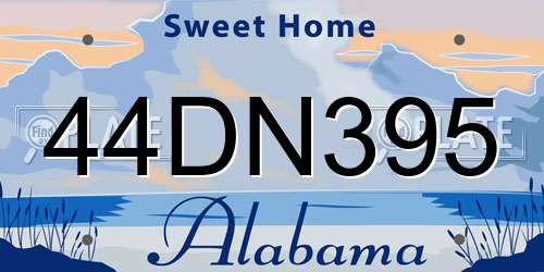 44DN395 Alabama License Plate