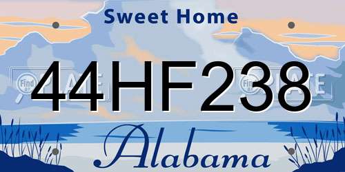 44HF238 Alabama License Plate