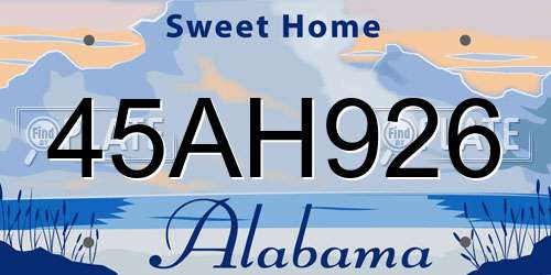 45AH926 Alabama License Plate