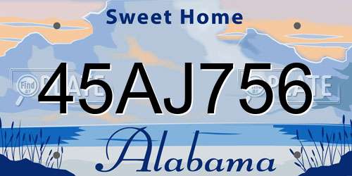 45AJ756 Alabama License Plate