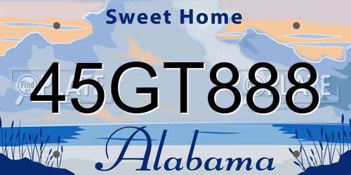 45GT888 Alabama License Plate