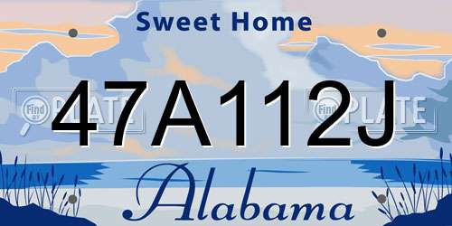 47A112J Alabama License Plate