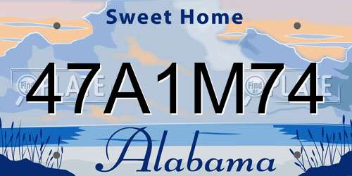 47A1M74 Alabama License Plate