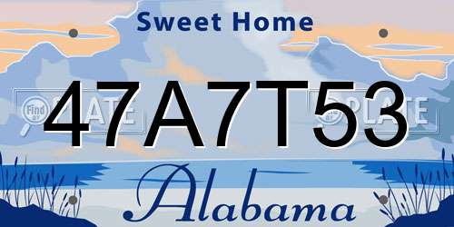 47A7T53 Alabama License Plate