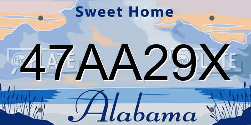 47AA29X Alabama License Plate