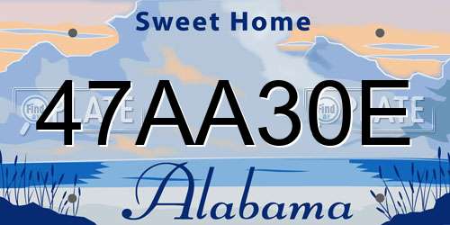 47AA30E Alabama License Plate
