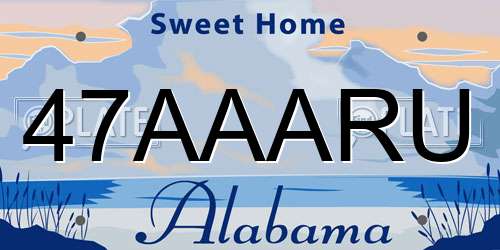 47AAARU Alabama License Plate