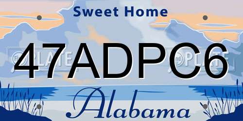 47ADPC6 Alabama License Plate