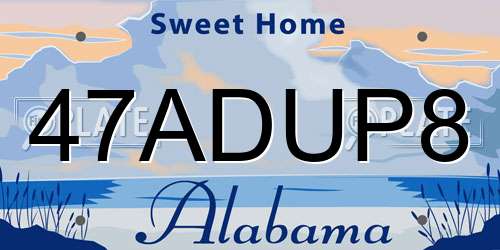 47ADUP8 Alabama License Plate