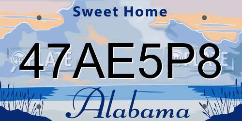 47AE5P8 Alabama License Plate