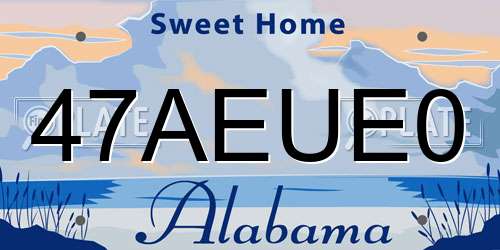 47AEUE0 Alabama License Plate