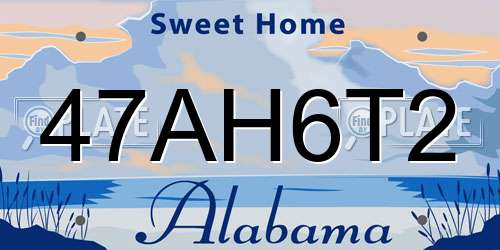 47AH6T2 Alabama License Plate