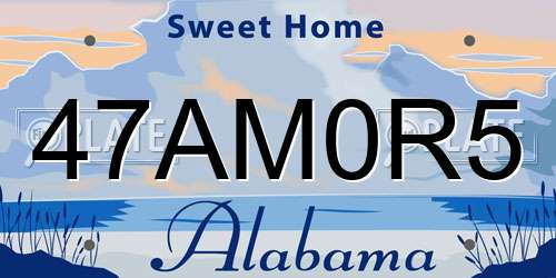 47AM0R5 Alabama License Plate