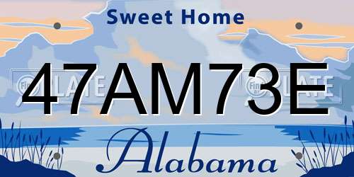 47AM73E Alabama License Plate