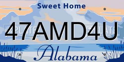 47AMD4U Alabama License Plate