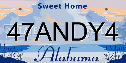 47ANDY4 Alabama License Plate