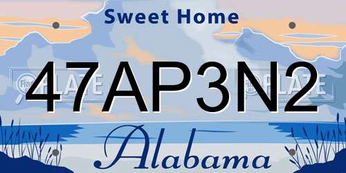 47AP3N2 Alabama License Plate