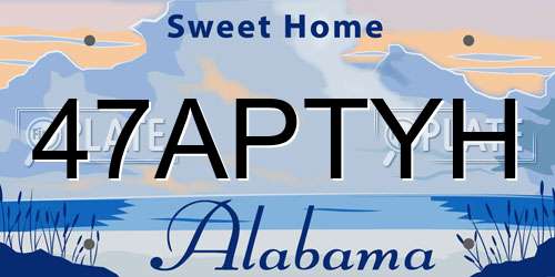 47APTYH Alabama License Plate