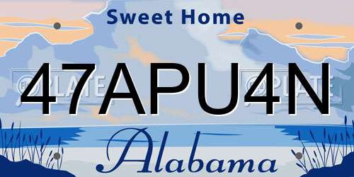 47APU4N Alabama License Plate