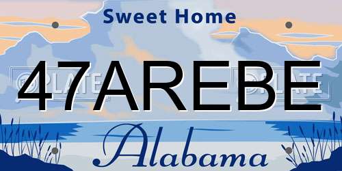 47AREBE Alabama License Plate