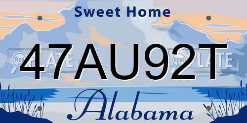 47AU92T Alabama License Plate