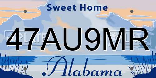 47AU9MR Alabama License Plate