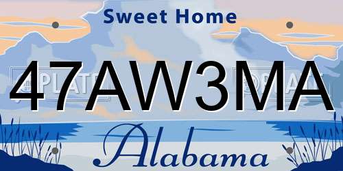 47AW3MA Alabama License Plate