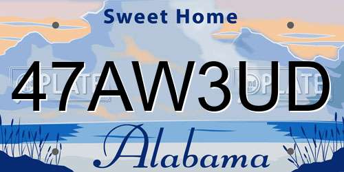 47AW3UD Alabama License Plate