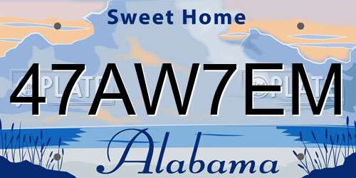 47AW7EM Alabama License Plate