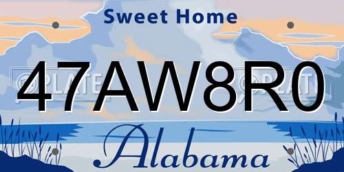 47AW8R0 Alabama License Plate