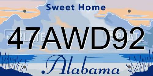 47AWD92 Alabama License Plate