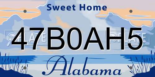 47B0AH5 Alabama License Plate