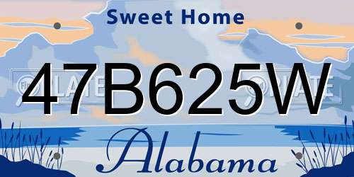 47B625W Alabama License Plate