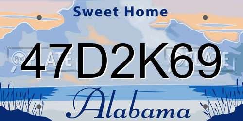 47D2K69 Alabama License Plate