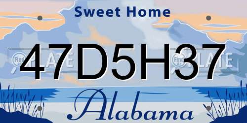 47D5H37 Alabama License Plate