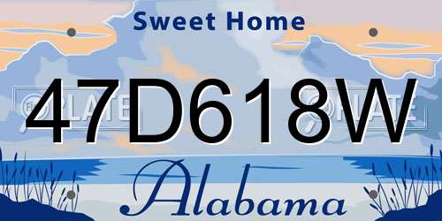47D618W Alabama License Plate