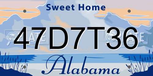 47D7T36 Alabama License Plate