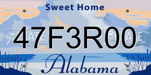47F3R00 Alabama License Plate