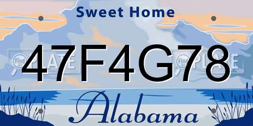 47F4G78 Alabama License Plate