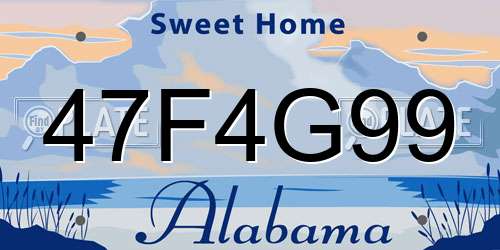 47F4G99 Alabama License Plate