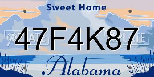 47F4K87 Alabama License Plate