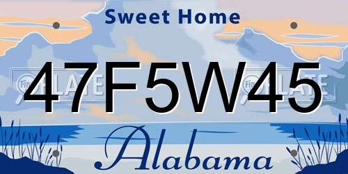 47F5W45 Alabama License Plate