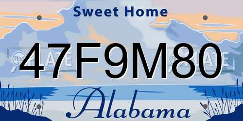 47F9M80 Alabama License Plate