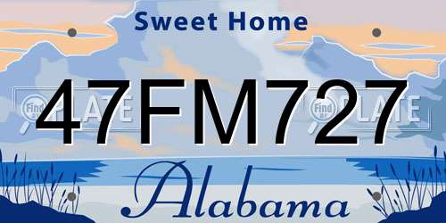 47FM727 Alabama License Plate