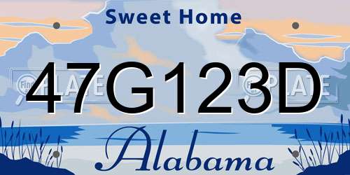 47G123D Alabama License Plate