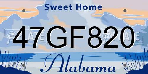 47GF820 Alabama License Plate