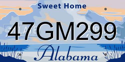 47GM299 Alabama License Plate