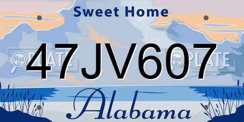 47JV607 Alabama License Plate