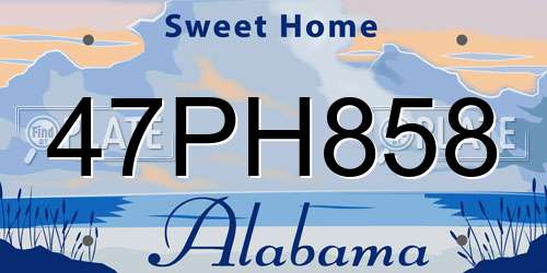 47PH858 Alabama License Plate