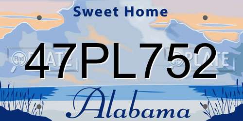 47PL752 Alabama License Plate
